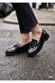 Women's Patent Leather Black Buckle Loafer Shoes - 4