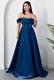 Strpalez Collar Satin Dress with Stones on the Chest Etk1208