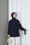 Bow Detailed Gathered Balloon Sleeve Tunic Navy Blue Hnt2128 - 7