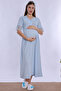 Cotton Maternity Nightgown and Dressing Gown Set with Nursing Features Effortt - Blue - 5