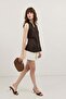 Brown Linen Blend Double-Breasted Women's Vest - 4