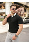 Men's Collar Detailed Patterned Textured Knitwear T-Shirt - 4