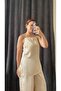 Satin Adjustable Strap Slit Detailed Blouse and Pants Set - 4
