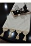 Runner Tablecloth Plaid Fabric Knitted Lace Tasseled Cream Brown 40X100 cm - 4