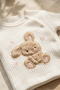 Mila Tavşanlı 100% Cotton 3-Piece Baby Set 0-3 Months - Waffle Knit Double-Breasted Top, Pants with Booties and B - 4