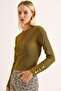 Women's Stylish Blouse with Button Detail on Sleeves Khaki - 3