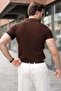 Brown Snap Closure Polo Collar Knitwear Men's T-Shirt E7493 - 5