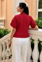Women's Red Sleeve Slit Detailed Crop Short Sleeve Jacket Arm-24Y001048 - 2