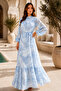 Balon Kol Printed Hijab Dress A3008 Blue - 3