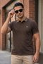 Brown Polo Collar Men's T-Shirt Regular Fit 100% Cotton with Striped Collar Detail - 5