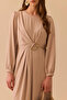 Women's Accessory Detailed Dress 1047 Beige - 3