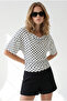 Women's Polka Dot White Drape Detailed Degaje Collar Polka Dot Blouse Blz-19003404 - 4