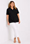 Women's Plus Size Black, Collar Stone Detailed, Short Sleeve Blouse 65N39559 - 5