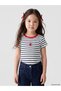 Navy Blue Crew Neck Striped Girl's T-Shirt - 2