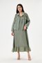 Khaki Italian 100% Linen 2-Piece Suit with Mesh on the Shoulder and Collar Jacket Long Dress Size 38 - 44