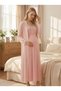 Women's Powder Striped Patterned Lace 2-Piece Maternity Nightgown Set with Dressing Gown - 7