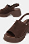 Women's Brown Suede Genuine Leather Buckle Platform Heel Daily Sandals - 3