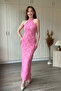 Neck Tie Jacquard Tulle Midi Pink Dress - 8