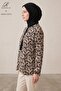 Women's Geometric Patterned Crew Neck Lace-Up Woven Viscose Blouse - 2