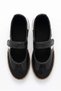 Women's Black Leather Velcro Mary Jane Ballerina Flat Sole Casual Shoes - 4