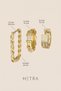 Gold Colored Zircon Stone Twisted Bamboo and Belt Detailed 3-Piece Hoop Earring Set - 4