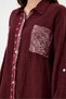 Women's Burgundy Italian 100% Linen Sequined Ring Stripe Oversize Linen Shirt Size 40 - 46 - 5