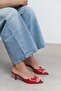 Promise Red Rustic Patterned Pointed Toe Women's Thin Heeled Slippers - 3