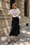 Women's Black Premium Quality Midi Length Satin Skirt - 2