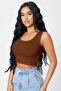 Women's Brown Square Neck Crop Top Blouse - 5