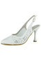 Stella Pearl White Satin Lace Open Back Pointed Toe Thin Heeled Evening Dress Bridal Shoes - 4