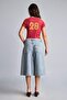 100% Cotton High Waist Below Knee Light Blue Bermuda Jean Shorts H7864Ax26Hs - 5