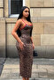 Women's Strappy Red Piping Leopard Patterned Dress - 3