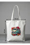 Summer Themed Printed Canvas Tote Shoulder Bag - Beach and Daily Use Bag - 4
