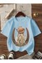 Printed Black - White - Baby Blue 3-Piece Children's T-Shirt 100% Cotton Short Sleeve Knitted Crew Neck - 5