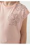 Girl's Floral Patterned Sweatshirt over the Shoulder, Short Model, Elastic Waist Shorts, Pocketed, Elastic Waist, Powder Color Shorts Set - 3