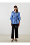 Blue Crew Neck Patterned Women's Blouse - 2