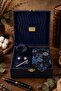 Navy Blue Men's Gift Box - Tie with Handkerchief, Cufflinks, Tie Clip Kmk207