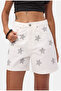 Women's Off-White T-7S6-101 Mom Relax Star Detailed Design Denim Shorts