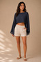 Linen Blend Bat Sleeve Cape Blouse