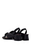 Women's Black Short Thick Heeled Leather Sandals 26Pfd230418 - 6