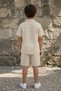 Cream Short Sleeve Shirt, Printed T-Shirt, Boy's Shorts, 3-Piece Set 24594 - 6