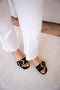 Rios Suede Gold Buckle Detailed Women's Black Suede Flat Slippers - 3