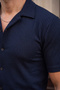 Men's Navy Blue Corduroy Short Sleeve Lapel Collar Shirt - 2