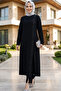 Women's Pearl Embellished Black Tunic-Pants Two-Piece Set - 2