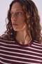 Burgundy Cream Striped Women's Bodysuit, Long Sleeve Striped Crop Bodysuit - 4