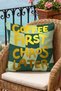 Coffee First Chaos Later Written Decorative Throw Pillow Cover 43X43 cm Double Sided Green Checkered