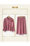Women's Two-Piece Suit with Hijab Skirt, Brooch Detail, Gathered Waist, Stylish Daily Office and Event Combination, Pink - 4
