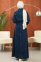 Dark Blue Waist-Tie Snap Button Denim Dress - 5