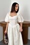 Ecru Balloon Sleeve Lace Brode Dress - 3
