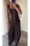 Women's Brown Gold Buckle Underwire Corset-Look Bustier Blouse - Stylish Event Combination 8044 - 2